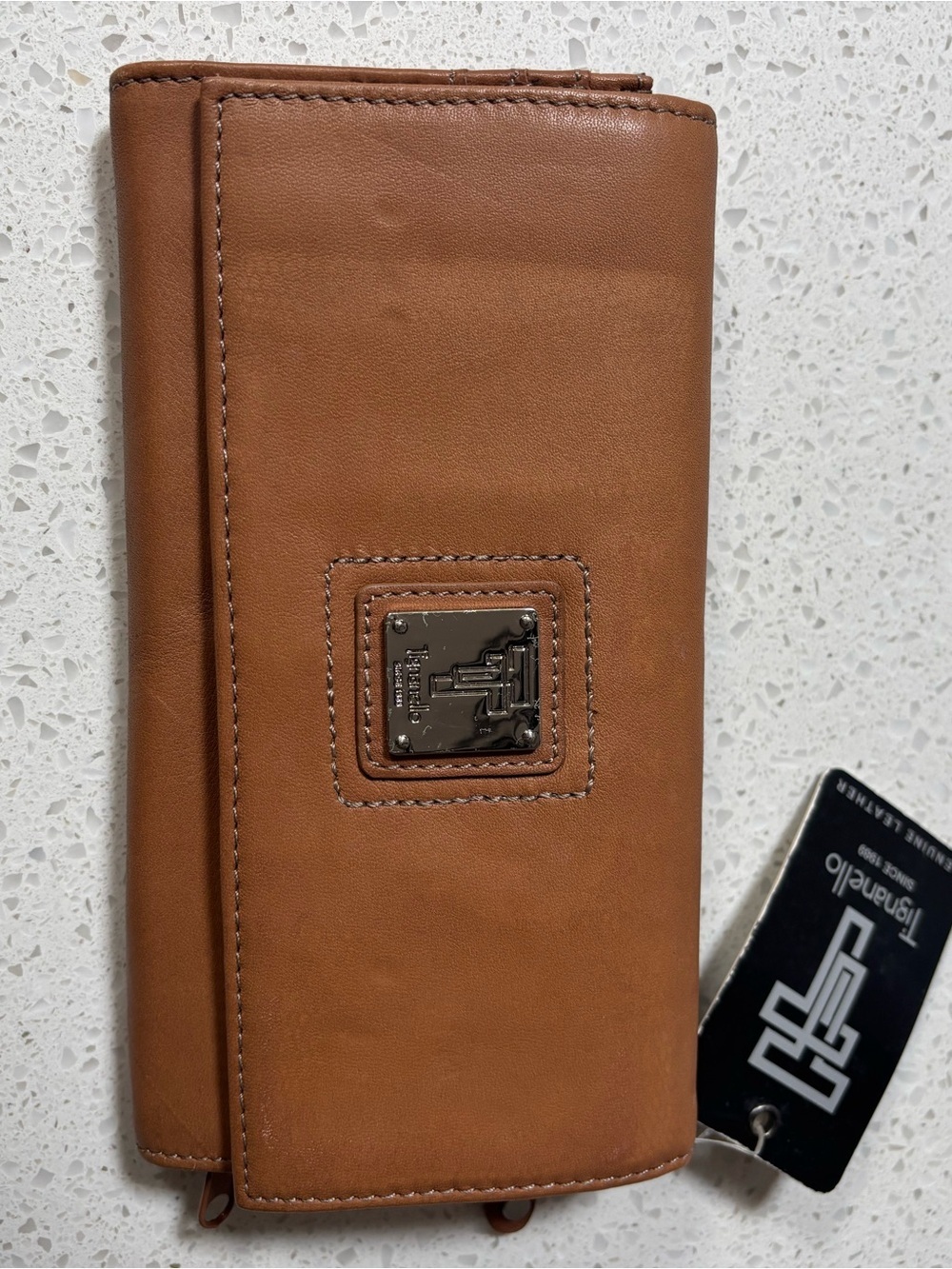 Tignanello Tan Leather Wallet with Metal Logo Plate NWT
